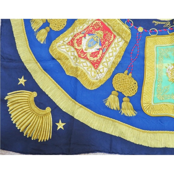 Hermes Gold and Blue Silk Scarf - Picture 6 of 15